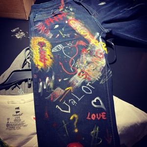 Handmade graffiti punk hippie design jeans